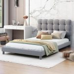 Modern Twin Size Upholstered Platform Bed with Soft Headboard,Velvet Fabric Upholstered Bed with...