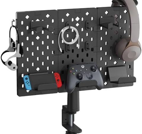 Modular Headphone and Controller Holder for Game, Clamp-on Pegboard, Rotatable Controller Stand with...