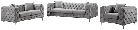 Morden Fort Modern Velvet Chair Loveseat Sofa 3 Pieces Upholstered Living Room Furniture Sets with...