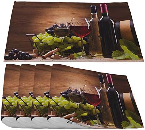 Moslion Red and White Wine Placemats,Served with Grapes On A Wooden Bottle Background Place Mats for...