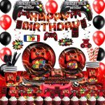 Mpanwen Red Video Game Party Supplies - 212Pcs Gamer Gaming Party Decoration For Boys Birthday Party...