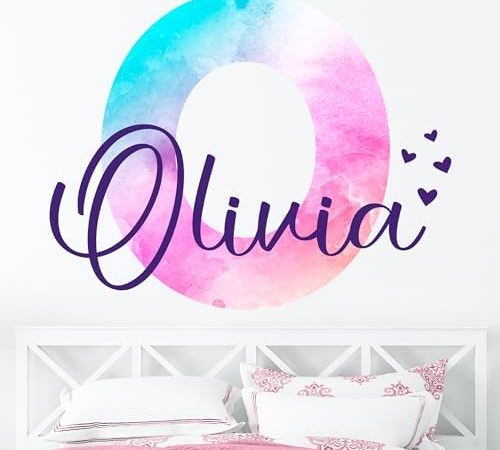 Multiple Font Wall Decor Bright Letter and Watercolours I Custom Name & Initial I Baby Girl Letter...