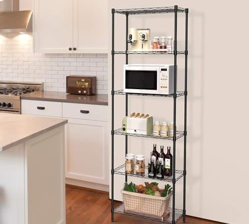 NATRKE 6-Tier Storage Shelf Wire Shelving, Adjustable Heavy Duty Storage Shelves for Kitchen...