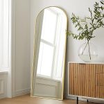 NISHCON Full Length Mirror with Stand, 59"x16" Arched Floor Mirror, Gold Frame Mirror Freestanding...