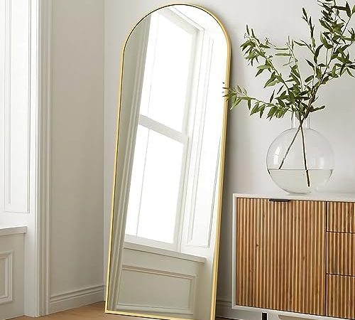 NISHCON Full Length Mirror with Stand, 59"x16" Arched Floor Mirror, Gold Frame Mirror Freestanding...