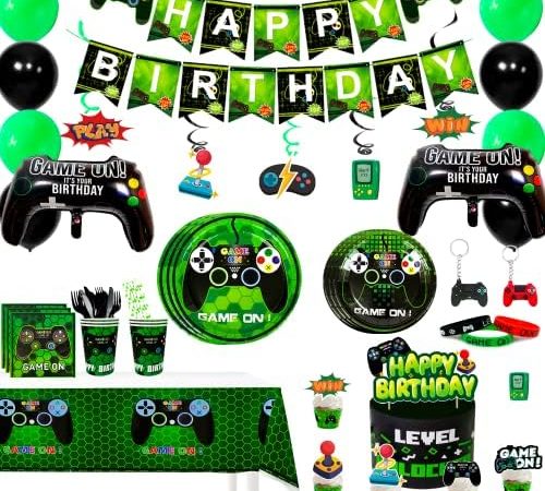 NOVIIML irthday Party Supplies for Boys,194pcs Video Game Party Decorations&Tableware Set-Gaming...
