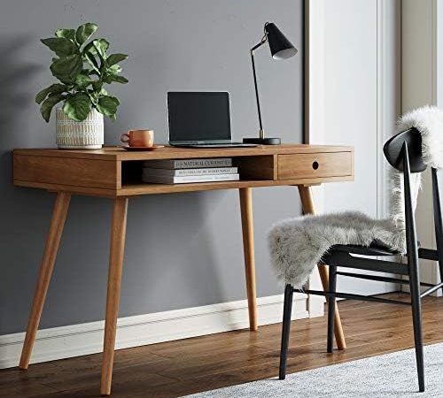 Nathan James Parker Modern Home Office Writing, Computer or Laptop Desk with Open Storage Cubby and...