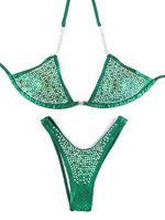 New, never worn crystal fitness competition bikini suit for wellness or figure - Sexy green
