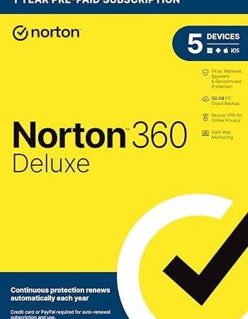 Norton 360 Deluxe 2024, Antivirus software for 5 Devices with Auto Renewal - Includes VPN, PC Cloud...