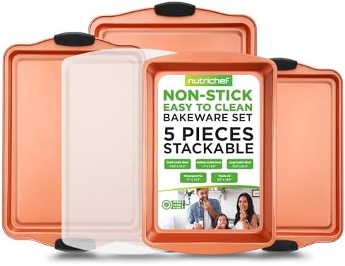 NutriChef 5 Piece Baking Pan Set - PFOA, PFOS, PTFE Free Flexible Nonstick Carbon Steel Bakeware Set...