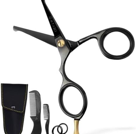 ONTAKI 4.2” Japanese Steel Rounded-Tip Beard Scissors & Mustache Scissors - Hand Forged Hair...