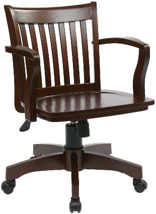 OSP Home Furnishings Deluxe Wood Banker's Desk Chair with Adjustable Height, Locking Tilt, and Heavy...