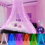 Obrecis Bed Canopy with LED Star Lights, Princess Canopy Bed Curtain with 18 Colors Changing String...