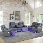 Ocstta Power Leather Recliner Sofa Set with LED Lights,Living Room Furniture Set, Leather Sofa Set...