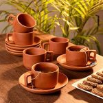 Odishabazaar Cup Set Handcrafted Terracotta Pottery Chai (Tea) Kulhad/Kullar/Cups with 6 Plate...