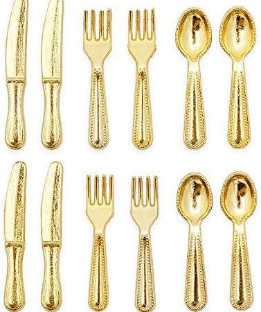 Odoria 1/12 Miniature Silverware Knife Fork Spoon 12Pcs Set Dollhouse Decoration Accessories, Gold