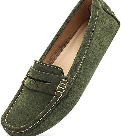 Osslue Women's Suede Leather Casual Penny Loafers Retro Ladies Moccasins Driving Mocs Comfort...