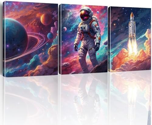 Outer Space Art Wall Decor Astronaut Spaceman Planets Spaceship Canvas Prints Posters Framed Artwork...