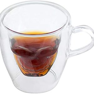 PLAFUETO Cool Skull Coffee Mugs Double Wall Glass Cup Insulated Espresso Mug with Handle for...