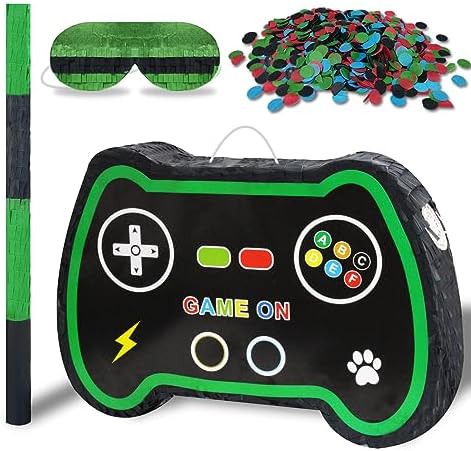 POUYRBA Video Game Controller Pinata，Game Controller Pinata with Bat Paper Blindfold and Confetti...