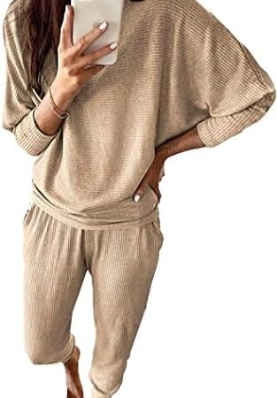 PRETTYGARDEN Women's Fashion Outfits 2 Piece Sweatsuit Solid Color Long Sleeve Pullover Long Pants