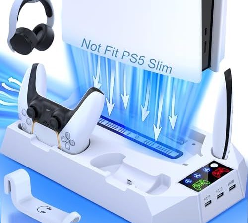 PS5 Stand with Cooling Station for PS5 Controller Charging Station for Playstation 5 Console...