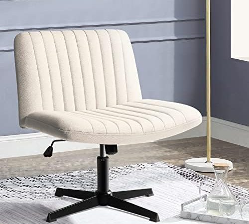 PUKAMI Criss Cross Chair,Armless Cross Legged Office Desk Chair No Wheels,Fabric Padded Modern...