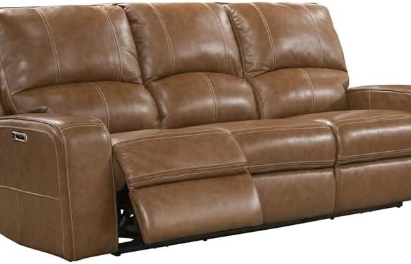 Parker Living Swift 88" W Leather Power Sofa in Bourbon Brown