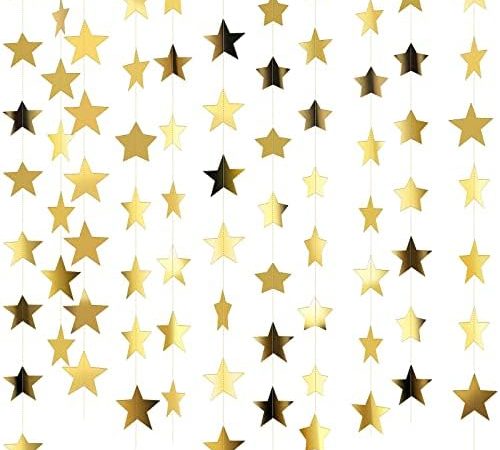 Patelai Glitter Star Garland Banner Decor, 130 Feet Bright Star Hanging Bunting Banner Backdrop for...