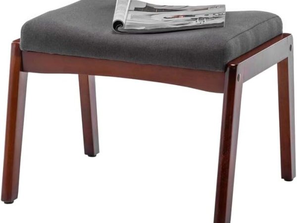 Pemberly Row Accent Ottoman Stool in Gray Fabric and Espresso Wood