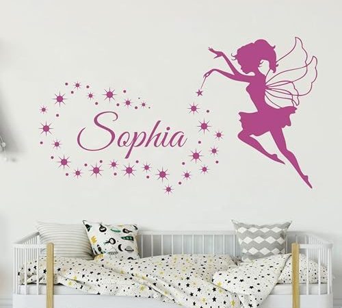 Personalized Name Sticker with Fairy & Stars Vinyl Custom Name Wall Decal Art Home Decoration for...