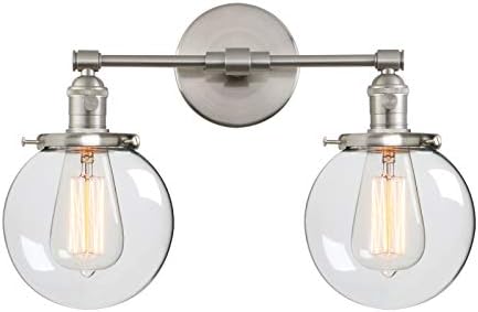 Phansthy Industrial Style Wall Light Clear Double Sconce with 5.9 Inches Glass Round Canopy On/Off...