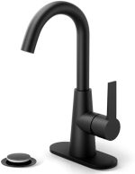 Phiestina Single Hole Matte Black Single-Handle 4 Inch Bathroom Sink Faucet with Deck Plate and...