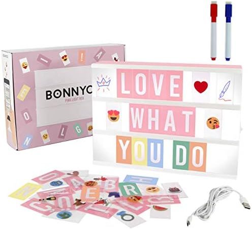 Pink Cinema Light Box with 400 Letters & Emojis & 2 Markers - BONNYCO | Led Light Box Home Office &...