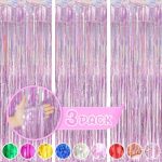 Pink Curtains for Pink Party Decorations, 3 Pack 3.3ft x 8.3ft Pink Streamers for Birthday Girl...