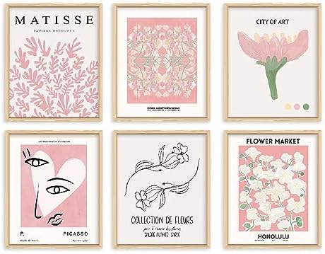 Pink Flower Market Wall Art Prints,Abstract Matisse Wall Decor Aesthetic,Colorful Exhibition Posters...