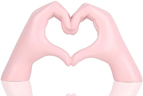 Pink Hand Gesture Heart Statue, Modern Love Finger Heart Hand Decor, Pink Home Decor, Modern Art...