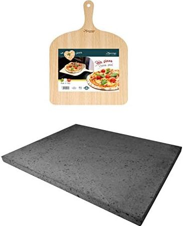 Pizza Set with Cooking Stone and Pizza Peel, Silver