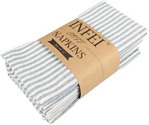 Plain Striped Cotton Linen Blended Dinner Cloth Napkins - Set of 12 (17 x 17 inches) - for Events &...