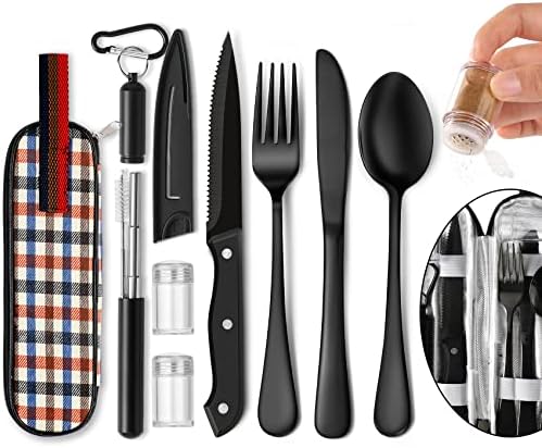 Portable Travel Utensils Set, Travel Camping Cutlery Set, Reusable Stainless Steel Flatware Set with...