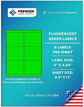 Premium Label Supply Bright Neon Color Fluorescent Stickers - 4" x 3.33" Labels - (Fluorescent...