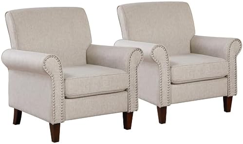 Prilinex Upholstered Living Room Chair Set of 2 - Large Comfy Fabric Accent Chair Single Sofa with...