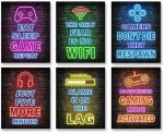 Printed Neon Gaming Posters Set of 6 (8”X 10”), Boys Room Decorations for Bedroom,Video Game Wall...