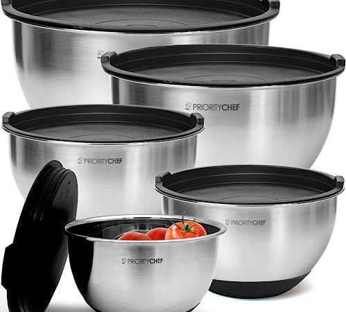 Priority Chef Premium Stainless Steel Mixing Bowls With Airtight Lids - Thick Metal Nesting Bowls...
