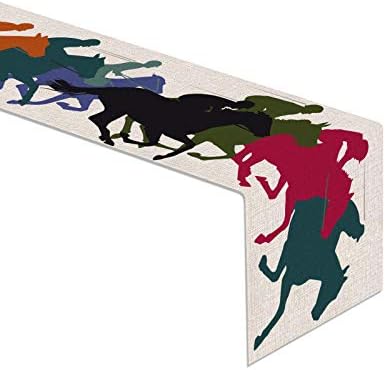 Pudodo Linen Kentucky Derby Table Runner Horse Racing Event Home Kitchen Table Decoration