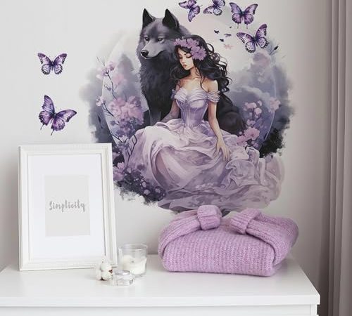 Purple Wolf Girl Butterfly Wall Stickers, sacinora Creative Cold Beauty Art Wall Decals Removable...