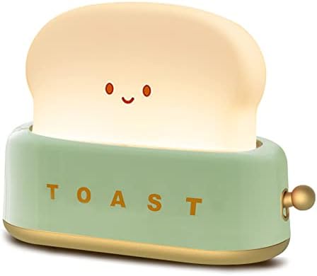 QANYI Desk Decor Toaster Lamp, Rechargeable Small Lamp with Smile Face Toast Bread Cute Toaster...
