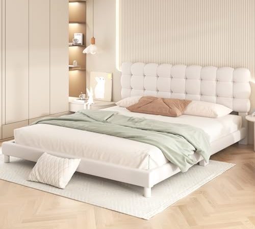 Queen Size Platform Bed with Soft Headboard, Tufted Upholstered Bed with Wood Slats Support for Kids...