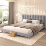 Queen Size Upholstered Bed with Soft Headboard, Platform Bed with Upholstered Headboard for Bedroom,...