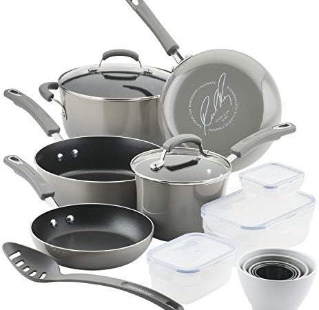 Rachael Ray Brights Nonstick Cookware Pots and Pans Set with LocknLock Containers, 19 Piece, Sea...